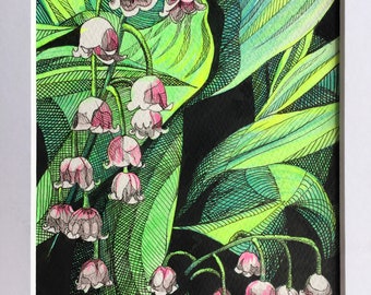 Lily of the valley study - original, hand painted piece