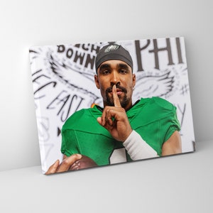 2023 Kelly Green Uniform Eagles Jalen Hurts Poster - Canvas Wrap - Football Print Sports Wall Art - Man Cave - Kids Wall Decor - Gift