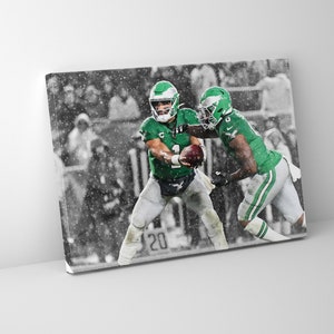 2023 Kelly Green Eagles Jalen Hurts D&#39;Andre Swift Poster - Canvas Wrap - Football Print Sports Wall Art - Man Cave - Kids Wall Decor - Gift