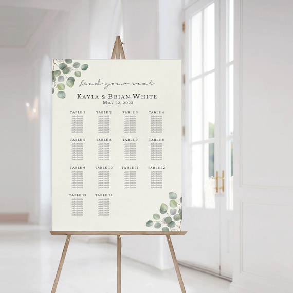 Printed Wedding Seating Chart Foamboard Sign | USA Made