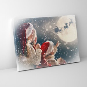 Vintage Christmas | Santa in the Sky | Christmas Wall Art | Santa Wall Art |  Mounted Print Canvas | Ready to Hang  | Poster | Wall Decor