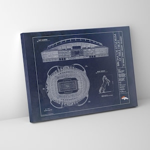 Broncos Stadium at Mile High Blueprint | Denver Broncos | Denver Colorado | Mounted Canvas - Ready to Hang