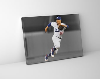 LA Dodgers #50 Mookie Betts In the Field Mounted Canvas - Ready to Hang