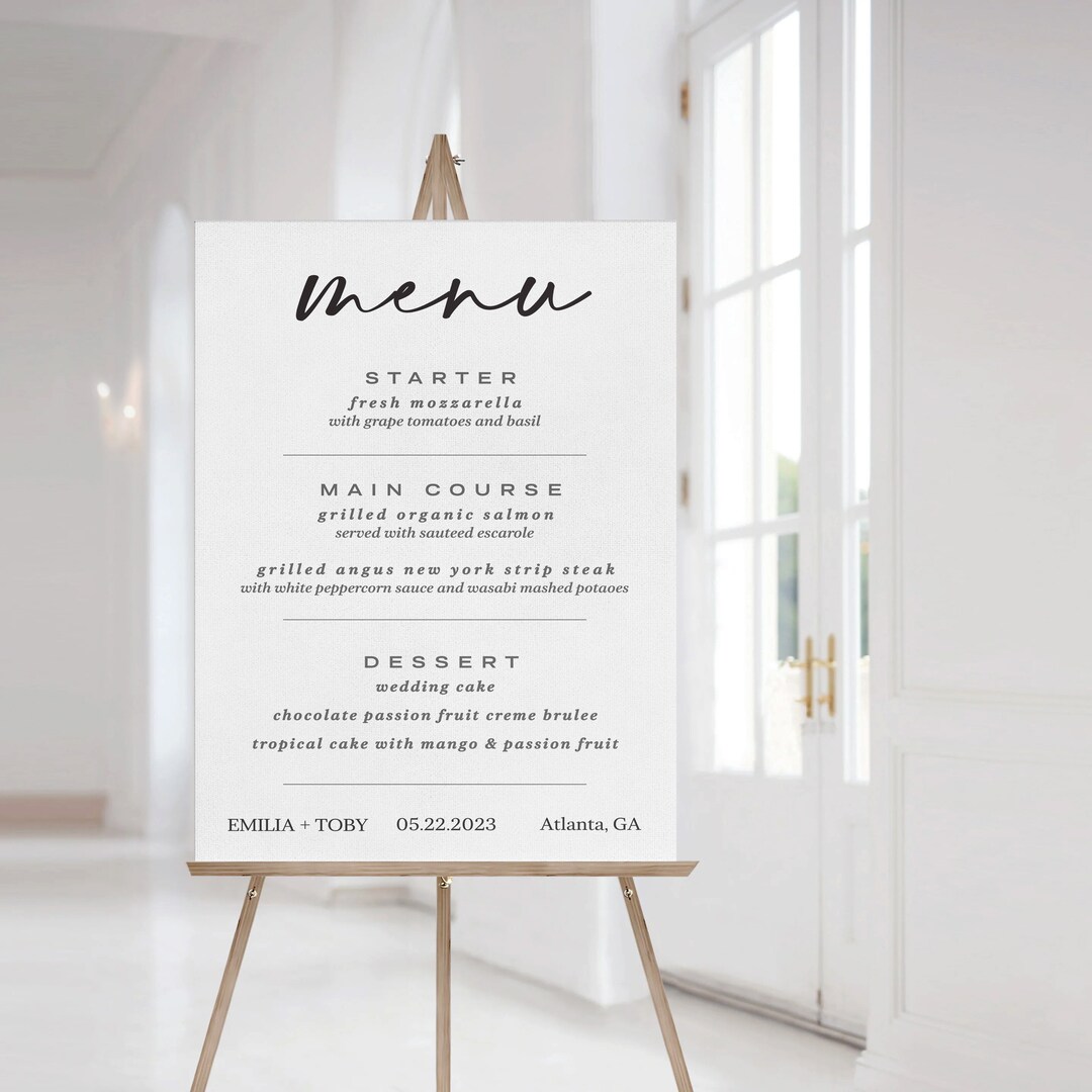 Printed Wedding Reception Menu Foamboard Sign Wedding Reception Menu