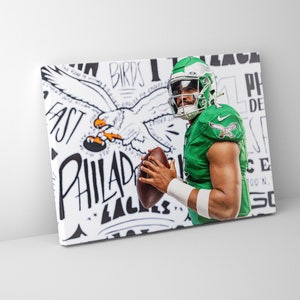 Kelly Green Uniform Philadelphia Eagles Jalen Hurts Poster - Canvas Wrap - Football Print Sports Wall Art - Man Cave - Kids Wall Decor