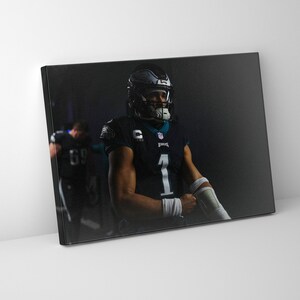 Jalen Hurts Ready for Action! Philadelphia Eagles Jalen Hurts Mounted Canvas - Ready to Hang