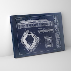 New York Yankees Stadium Blueprint |  Mounted Print Canvas | Ready to Hang | Premium Poster | Wall Decor