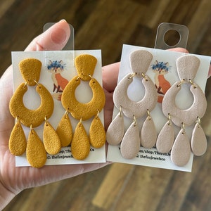 Beige baumelnde Ohrringe, Boho Sommer Ohrringe, Statement Ohrringe, Senf Ohrringe, Ton Ohrringe, kräftige Ohrringe für Frauen, versandfertig