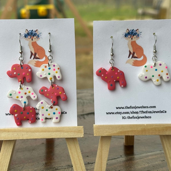 Circus Animal Cookie Earrings | Animal Crackers | Snack Earrings | Pink and White Animal Cookies | Cookie Earrings