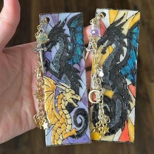 Stained Glass Dragon Polymer Clay Bookmark | Translucent Fantasy Bookmark with Charms | Mystical Dragon | Book Dragon Lovers