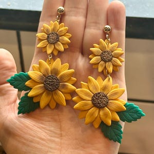 Sunflower Earrings | Statement Dangle Earrings | Clay Fall Earrings | Unique Handmade Jewelry | Fall Flower Earrings | Fall Gifts for Women