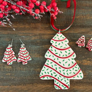 Christbaum-Kuchen | Little Debbie Ohrringe | Weihnachtsbaum-Kuchen-Ohrringe | Handgemachte Ornament Weihnachtsbaum Kuchen | Weihnachts Ohrringe