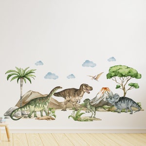 Dinosaur Wall Decal Art Watercolor Kids Room Decor | Dinosaur Wall Stickers Nursery Decoration | Dinosaurs Theme Peel and Stick Vinyl Decals