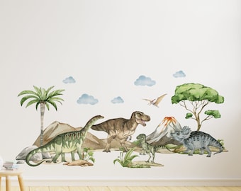 Dinosaur Wall Decal Stickers Watercolor Kids Room | Dinosaur Wall Art ...
