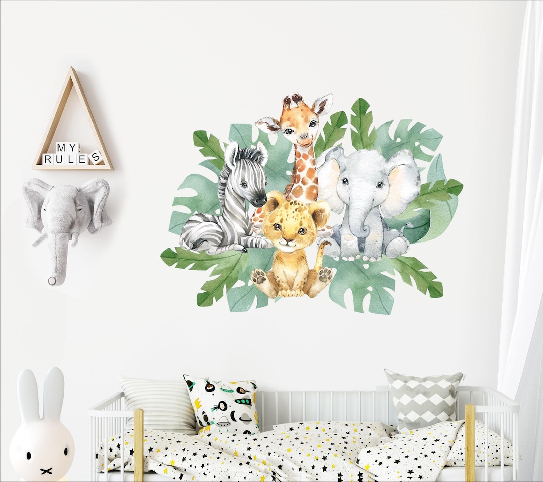 Safari Animal Wall Decals, Watercolor Wall Art Stickers, Jungle Animals ...