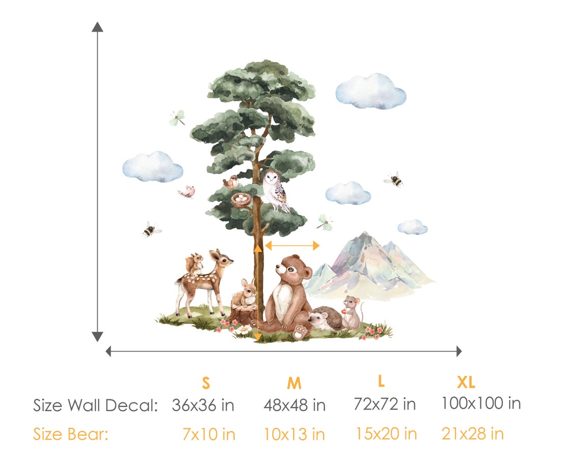 Forest Animals Watercolor Wall Decal Kids Room Forest Wall Decor ...
