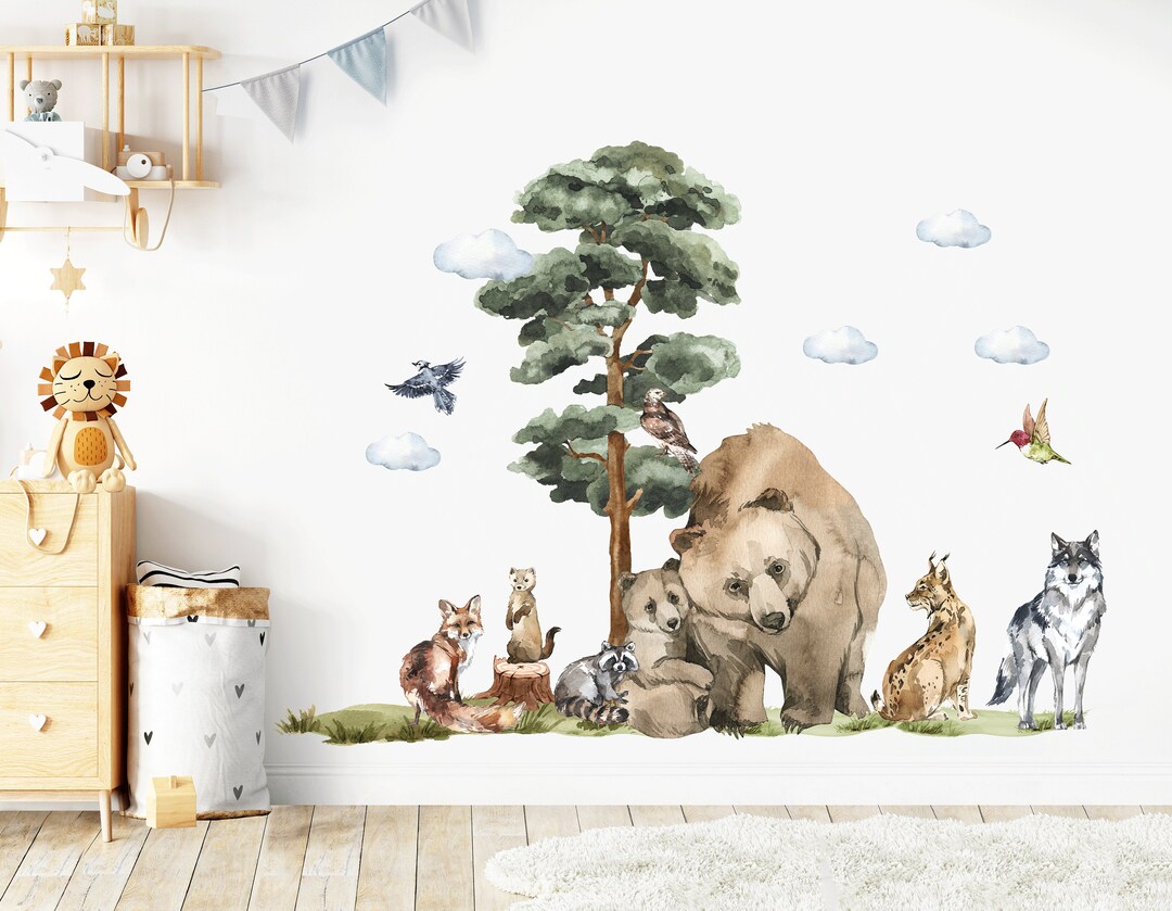 Forest Animals Watercolor Wall Decal Kids Room Forest Wall Decor ...