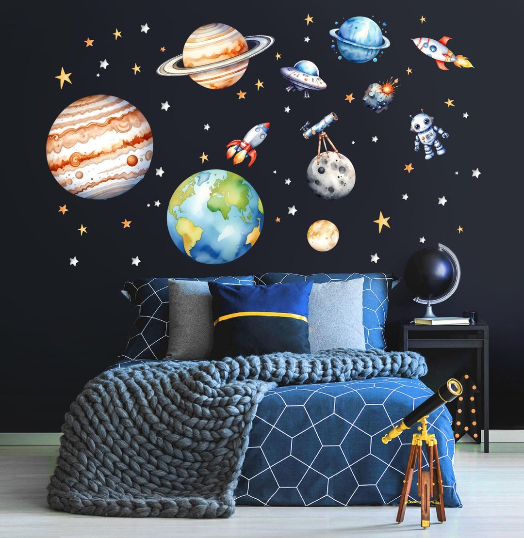 Watercolor Space Wall Decal, Outer Space Wall Stickers Art Decor for ...