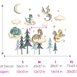 Dragon Watercolor Wall Decal Kids Nursery Room Forest Wall Decor Cute ...