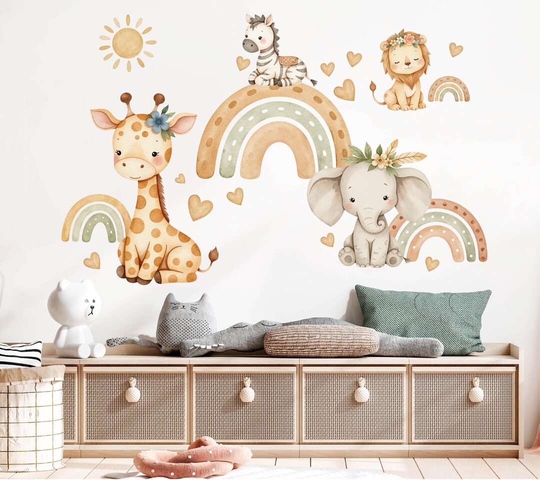 Boho Safari Animals Wall Decal Safari Baby Nursery Wall Decor Animal ...