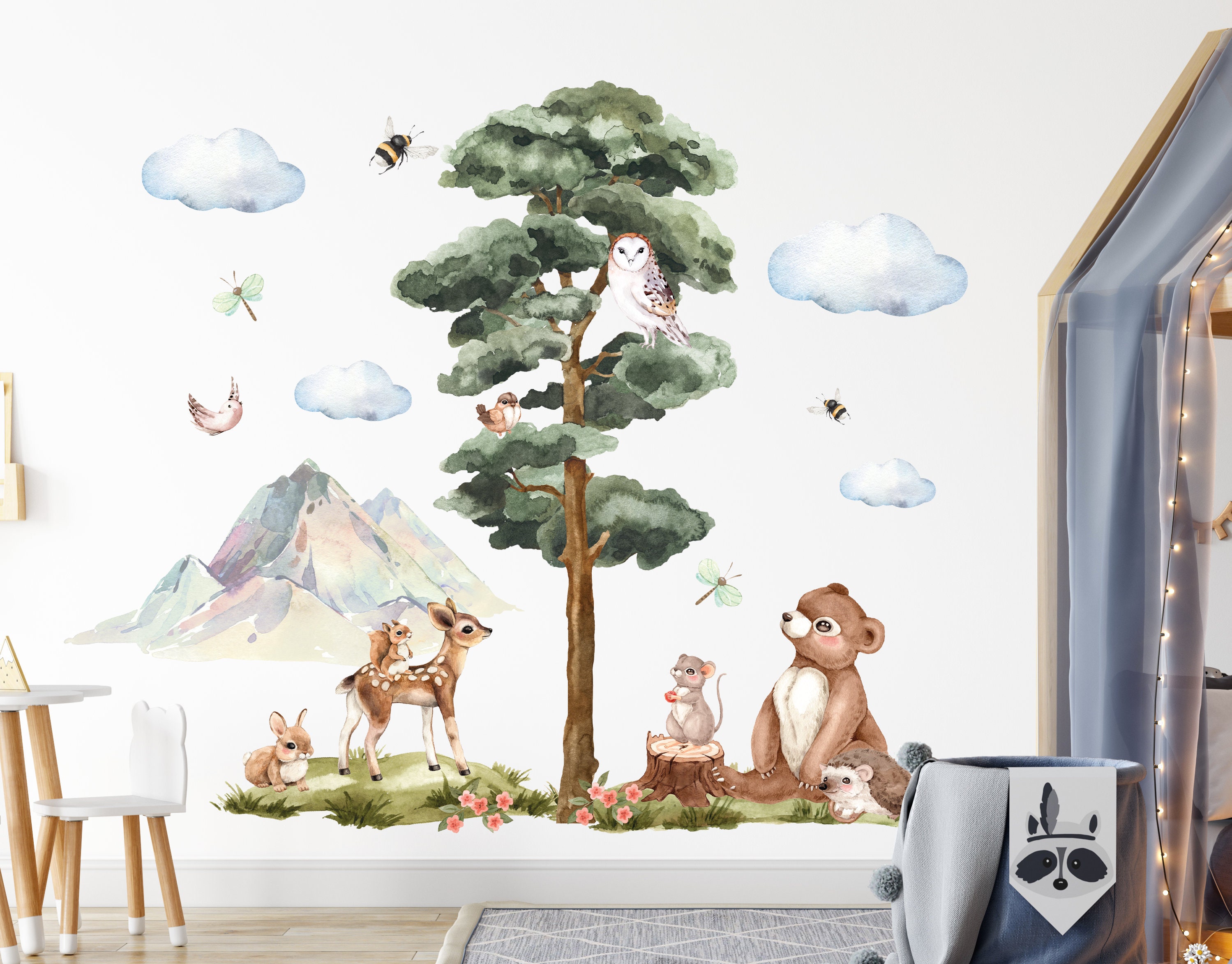 Forest Animals Watercolor Wall Decal Kids Room Forest Wall Decor ...