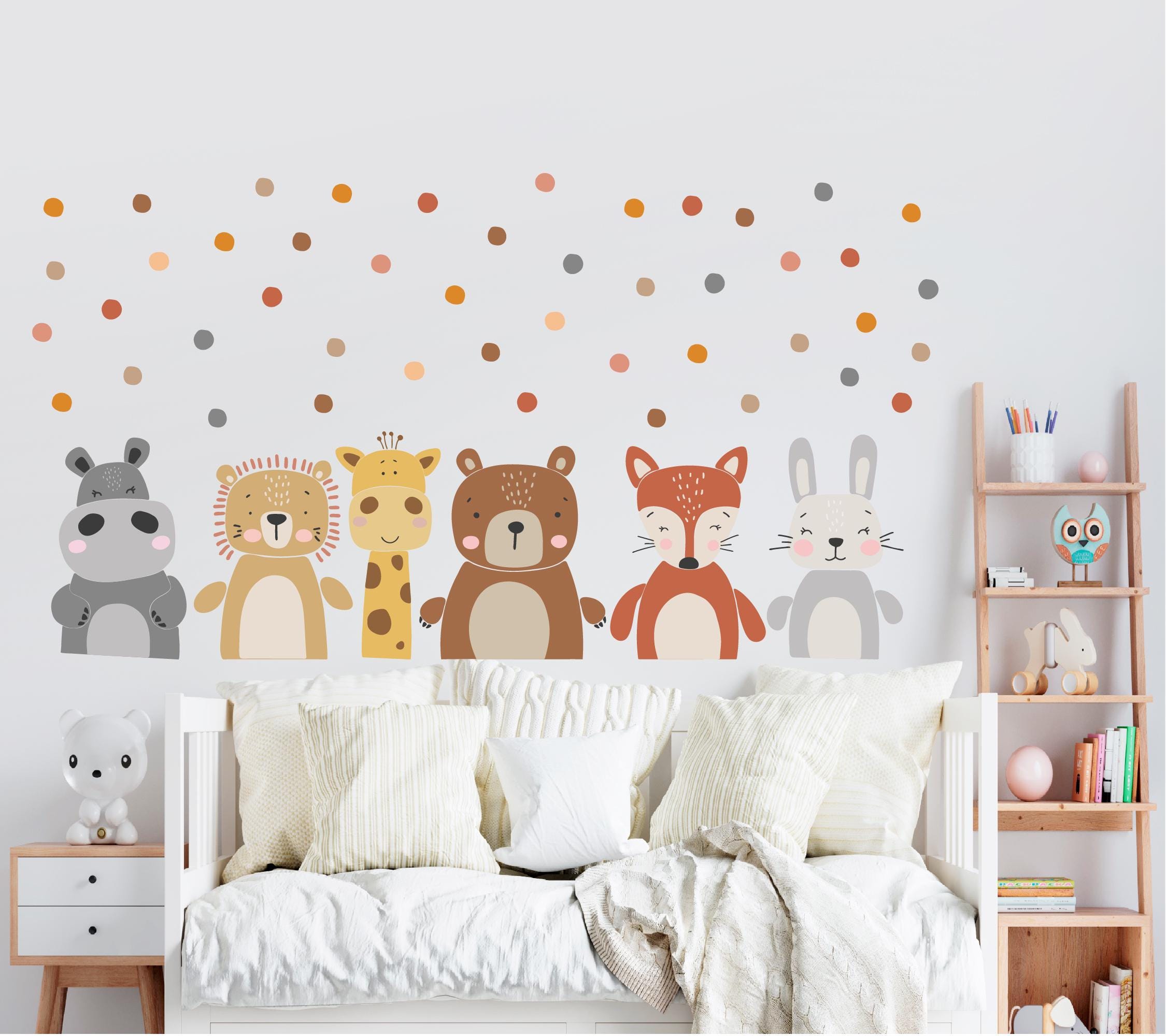Boho Animals Wall Decals, Cartoon Animal Watercolor Wall Art Stickers