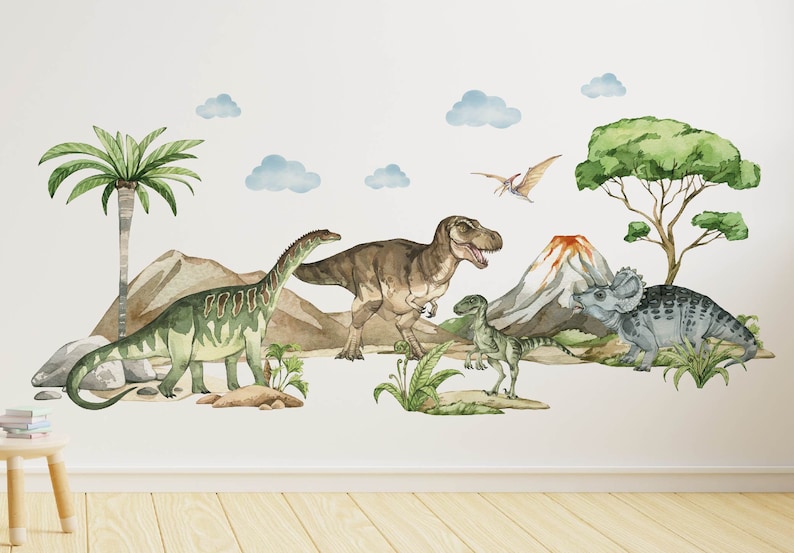 Dinosaurs Wall Decals For Girls Bedroom - 34pcs Peel & Stick Waterproof Wall Stickers, Covers 32 Sq Ft, Kids Room Decor - View #3