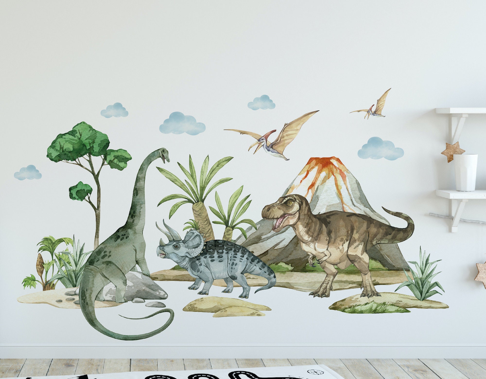 Dinosaur Wall Decal Stickers Watercolor Kids Room | Dinosaur Wall Art ...