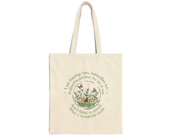 Bolso de mano con ilustración de círculo de flores silvestres / Naturaleza floral, pájaros y abejas