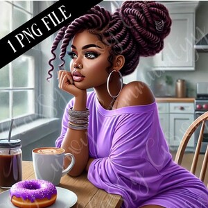 Clipart negro / Donut de la mañana / PNG /