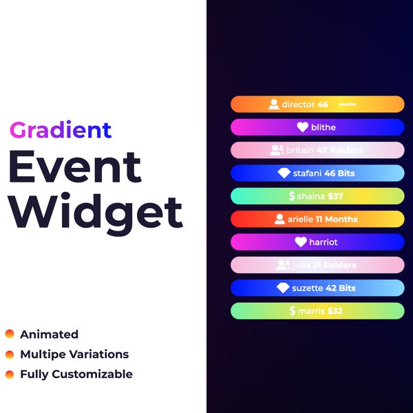 Simple Twitch Event Widget • Gradient Event List for Twitch and YouTube Streamers (StreamElements)