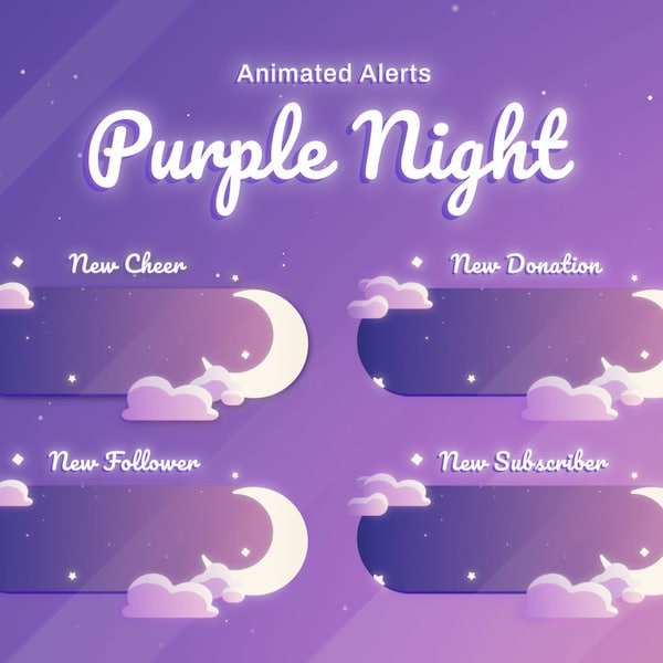 Purple Night Twitch Alerts for OBS Studio & Streamlabs. Youtube and Facebook Supported