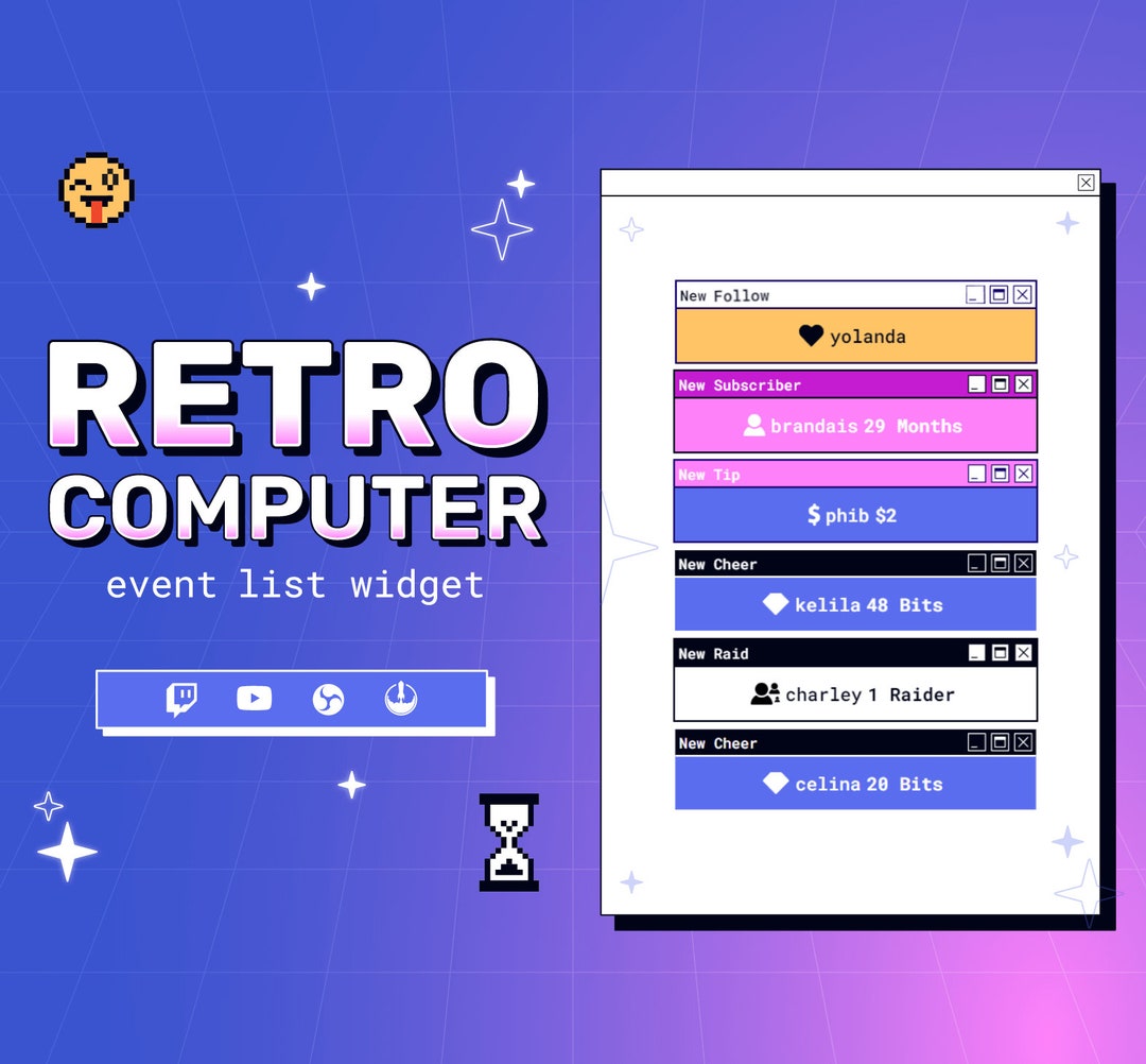 Retro Computer Twitch Event Widget Y2K Event List for Twitch and