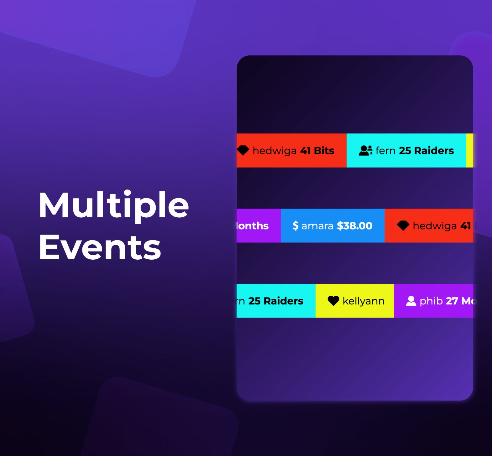 Horizontal Twitch Event Widget Simple Minimal Event List for Twitch and