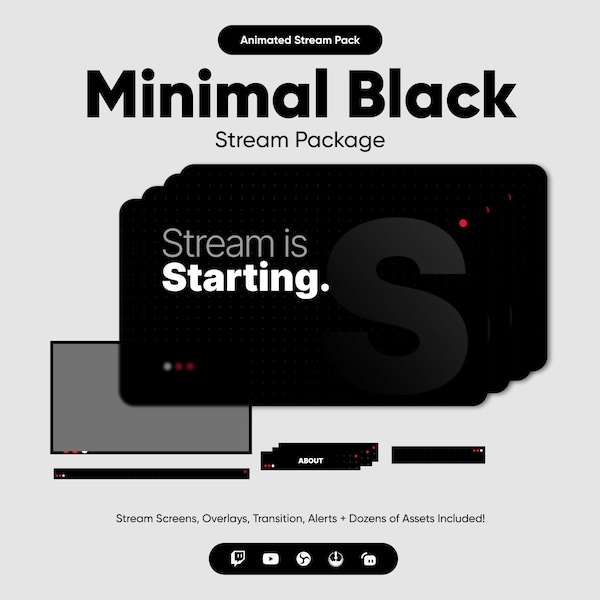 Minimal Black Twitch Overlay Pack · Animated Stream Overlay · OBS Overlay · Streamlabs Overlay · Stream Package