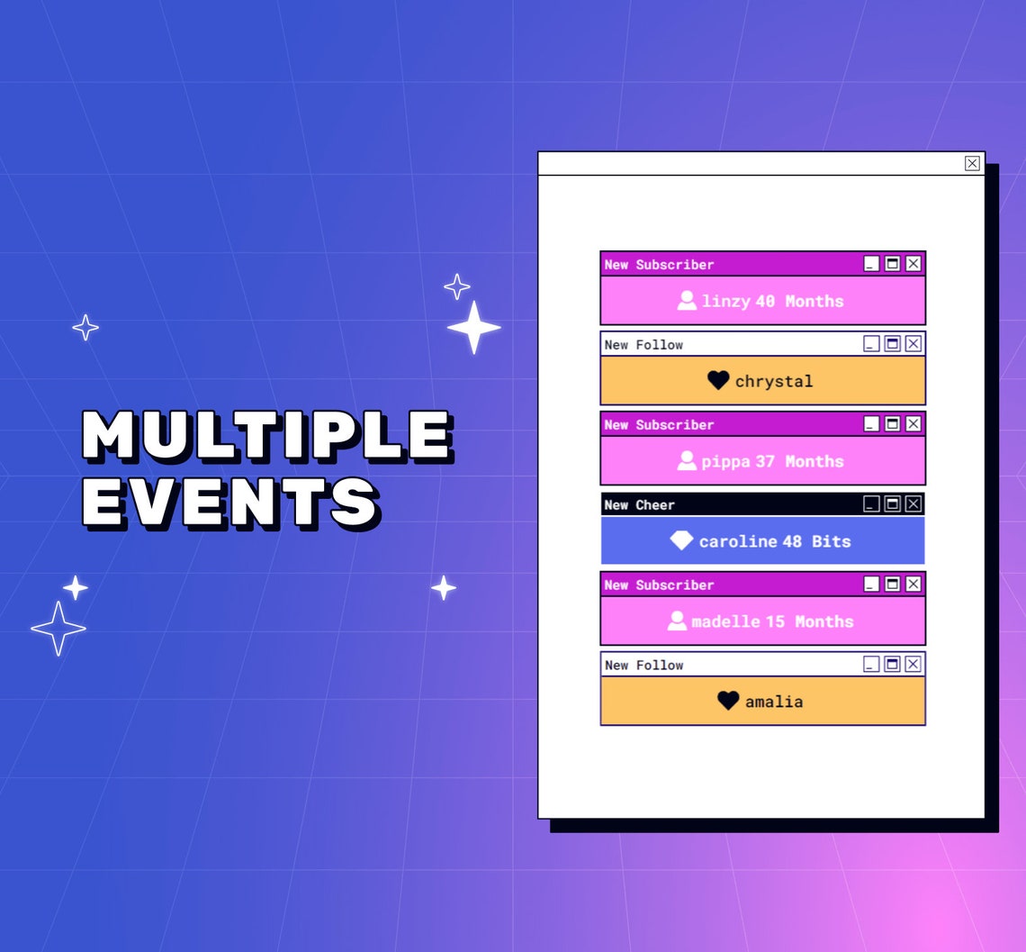 Retro Computer Twitch Event Widget Y2K Event List for Twitch and