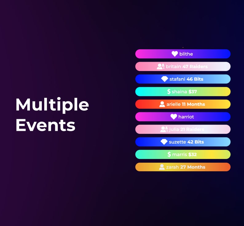 Simple Twitch Event Widget Gradient Event List for Twitch and Youtube