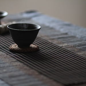 Bamboo Table Runner for Zen Tea Ceremony Black 20cm x 120cm cm