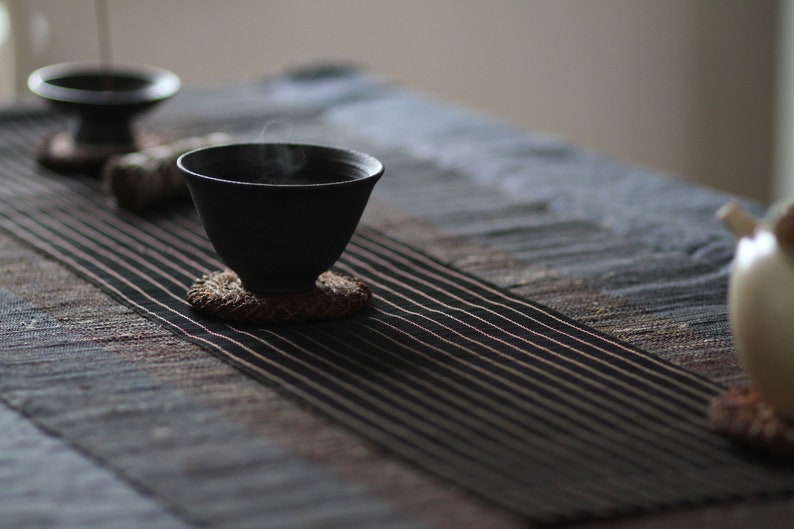 Bamboo Table Runner for Zen Tea Ceremony Black 20cm x 120cm cm