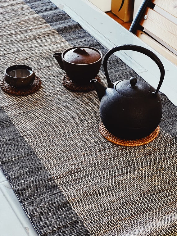 Chabu Table Runner for Gongfu Tea Ceremony. Wabi Sabi Mat. Black