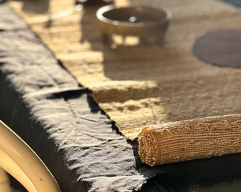 Hand Loomed Natural Fibre Chabu Table Runner, Wabi Sabi Tea Ceremony Mat