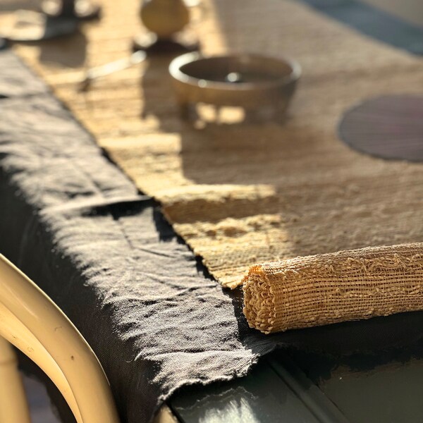 2.15m Long Natural Fibre Chabu Table runner for Gongfu Tea Ceremony. Wabi Sabi Tea Ceremony Mat, Hand Loom Woven