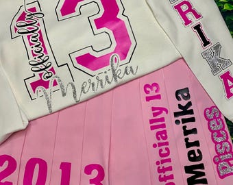 Personalized Birthday, Official Teenager Outfit - Short Sleeve T-shirt, Long sleeve T-shirt, Sweatshirt or Hoodie - Skirt also available