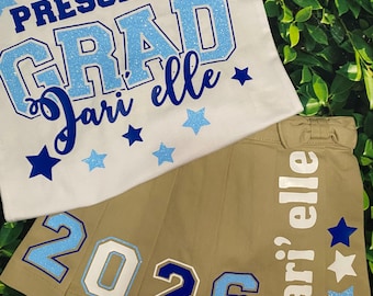 Toddler or Girls Graduation - Personalized Grad Outfit - Girls T-shirt and/or Girls Pleated Skirt