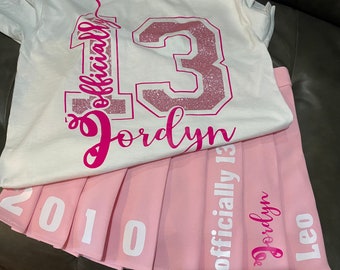 Personalized Birthday, Official Teenager Outfit - Short Sleeve T-shirt, Long sleeve T-shirt, Sweatshirt or Hoodie - Skirt also available