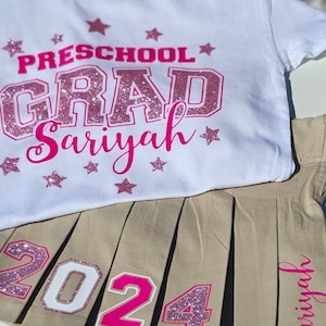 Toddler or Girls Graduation - Personalized Grad Outfit - Girls T-shirt and/or Girls Pleated Skirt