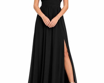 Langes schwarzes Brautjungfernkleid – Elegantes Abendkleid für die Hochzeit