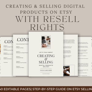 Puede incluir: Una guía digital con 40 páginas editables sobre la creación y venta de productos digitales en Etsy con derechos de reventa. La guía incluye capítulos sobre la comprensión de los productos digitales, la fijación de precios de sus productos digitales, la búsqueda de su nicho, el diseño de sus productos digitales, la creación de maquetas, la configuración de su tienda Etsy, la publicación de sus productos y la gestión de ventas e impuestos. La guía también incluye una sección sobre maquetas de comida.