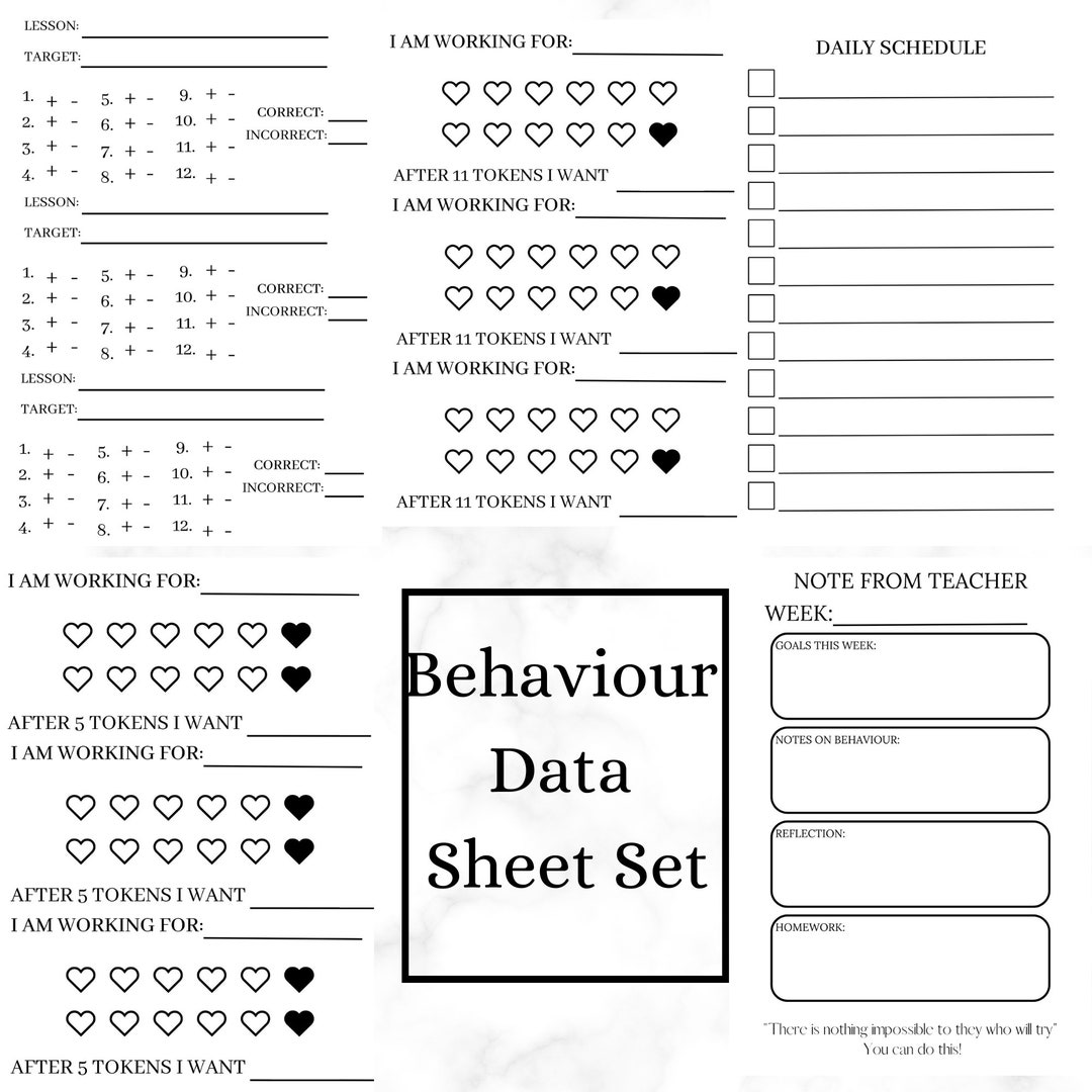 ABA Data Sheets RBT BCBA Goal Tracker Token Board Behaviour Therapy