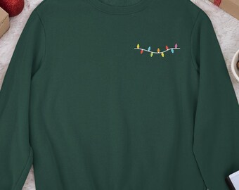 Christmas Lights Embroidered Sweatshirt, Festive Winter Sweater for Her